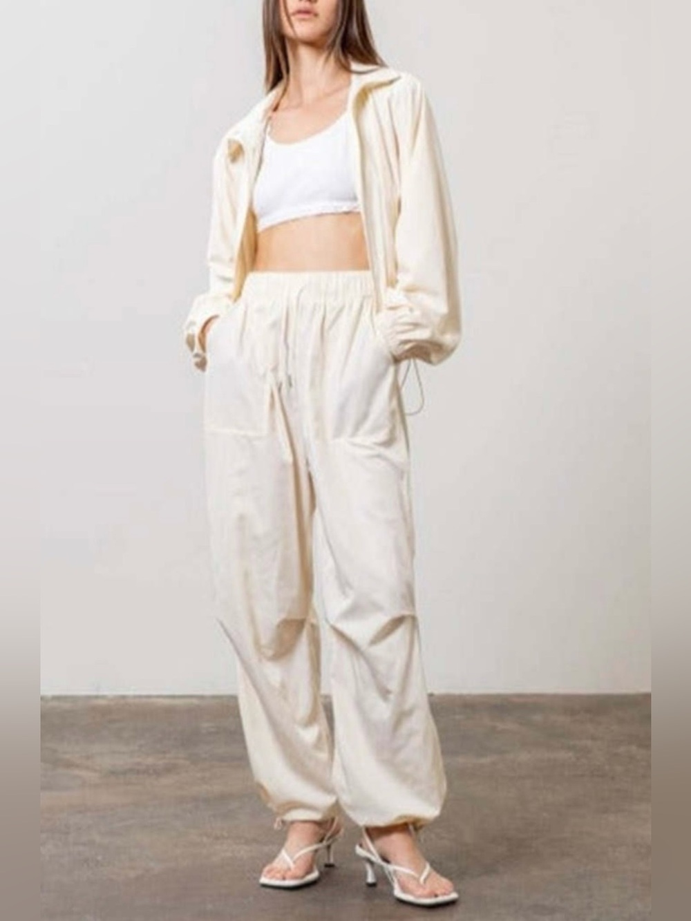 NWT Moon River Cream Elastic-Waist Track Pants M